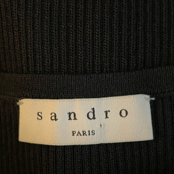 Sandro Laurana Black Ribbed Knit Ruffled Mesh Trimmed Mini Dress US Size 6 EU 38 - Picture 7 of 11